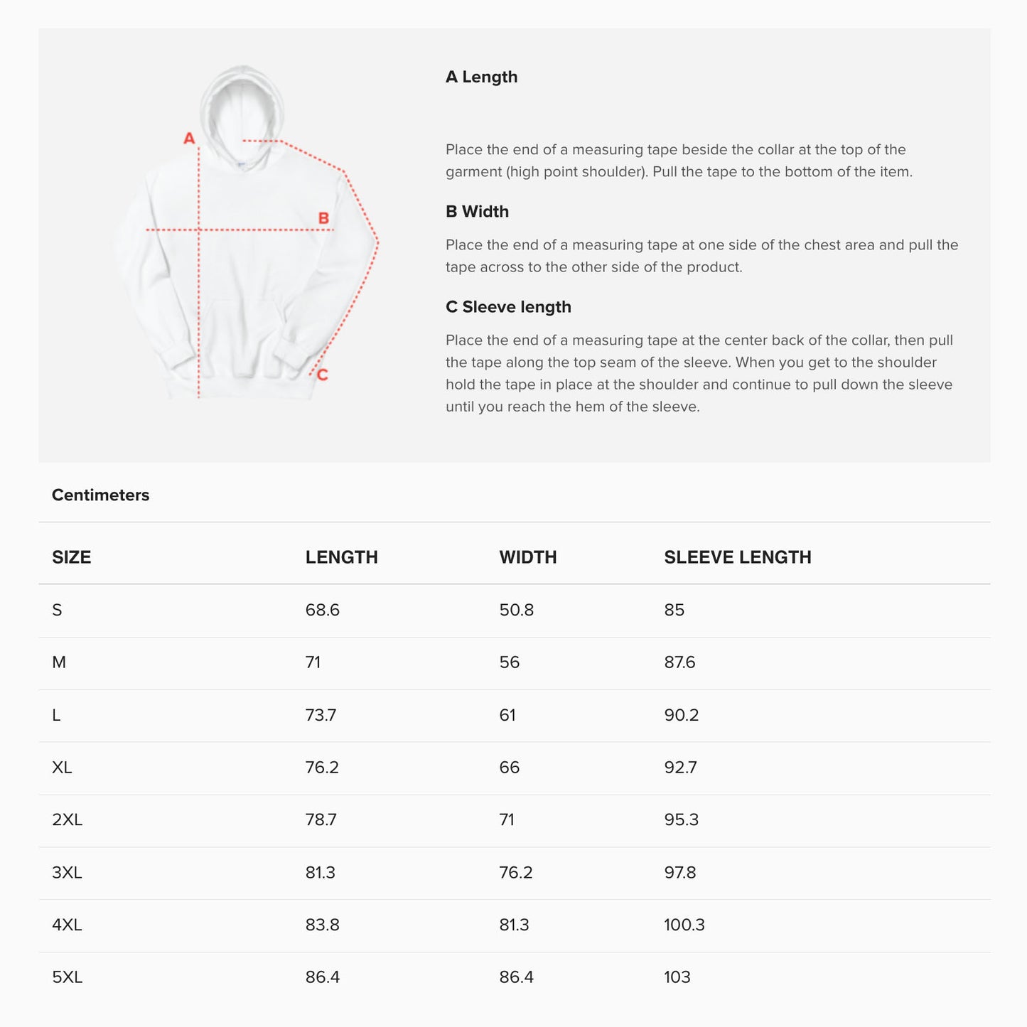 Unisex hoodie size guide. www.egorleto.com