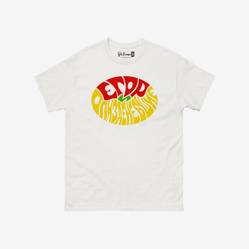 Egor i Opizdenevshie white T-shirt with original band logo in Cyrillic. Egor Letov side project shirt from egorletov.com