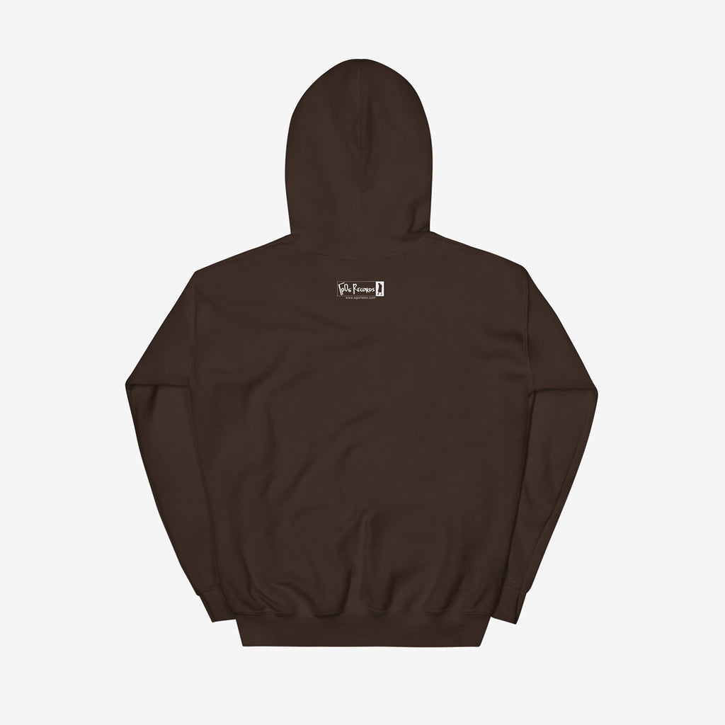 Official brown hoodie with Grazhdanskaya Oborona band album cover 'Toshnota'. Back side with small GrOb Records logo. www.egorletov.com