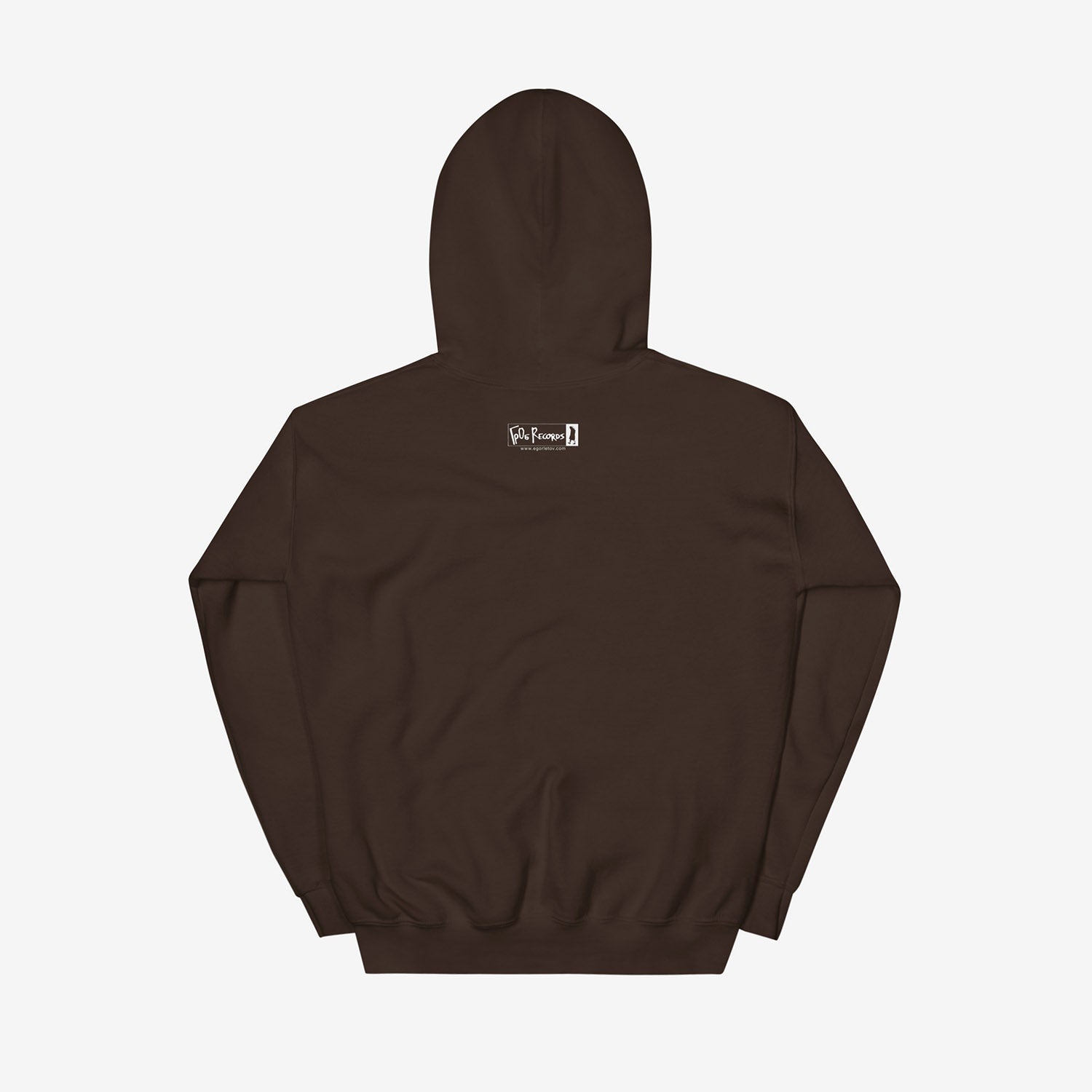 Official brown hoodie with Grazhdanskaya Oborona band album cover 'Toshnota'. Back side with small GrOb Records logo. www.egorletov.com