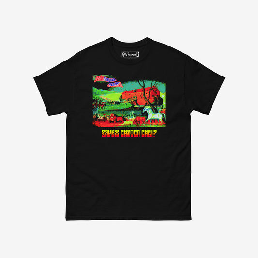 Black T-shirt with 'Why Do Dreams Come' (Зачем снятся сны) album cover of Grazhdanskaya Oborona band (Гражданская Оборона и Егор и Опизденевшие) with painting of Noah’s Ark. Official GrOb merch from egorletov.com