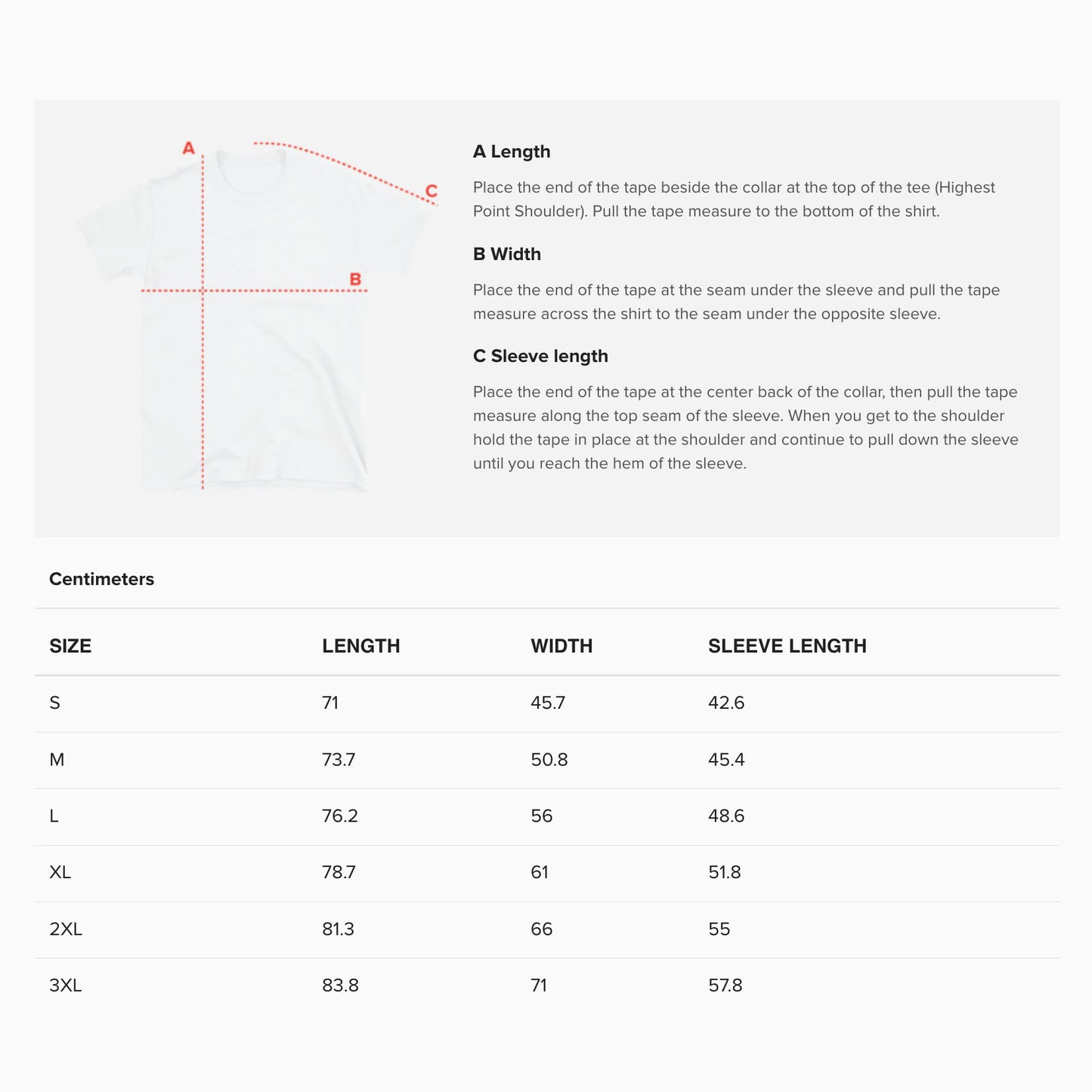 Unisex T-shirt size guide. www.egorletov.com