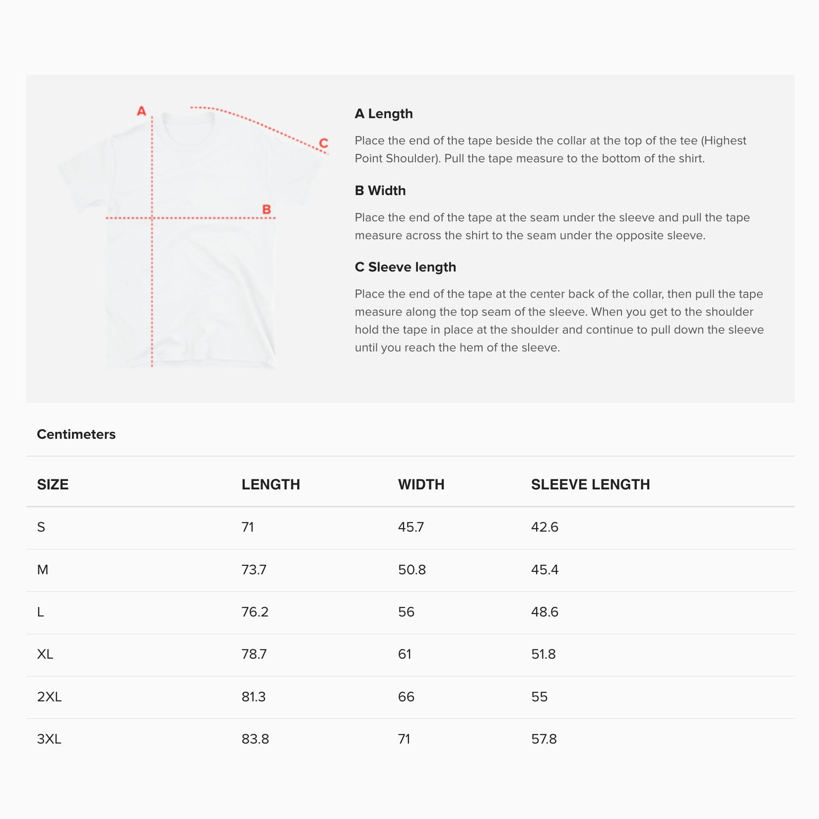 Unisex T-shirt size guide. www.egorletov.com